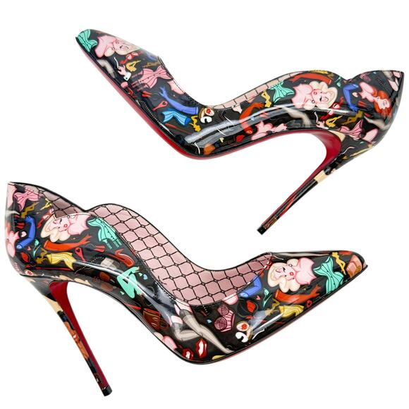New Christian Louboutin Hot Chick Dr Bored Patent Leather Pumps Black Size 37 - Picture 7 of 10